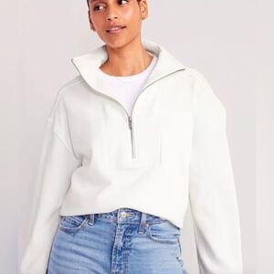 Old Navy Women's White Quarter Zip Collared Sweatshirt